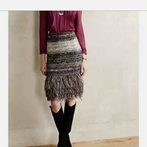 Anthropologie Cecelia Prado Glinted Sweater Skirt Fringed Pencil XS NWT